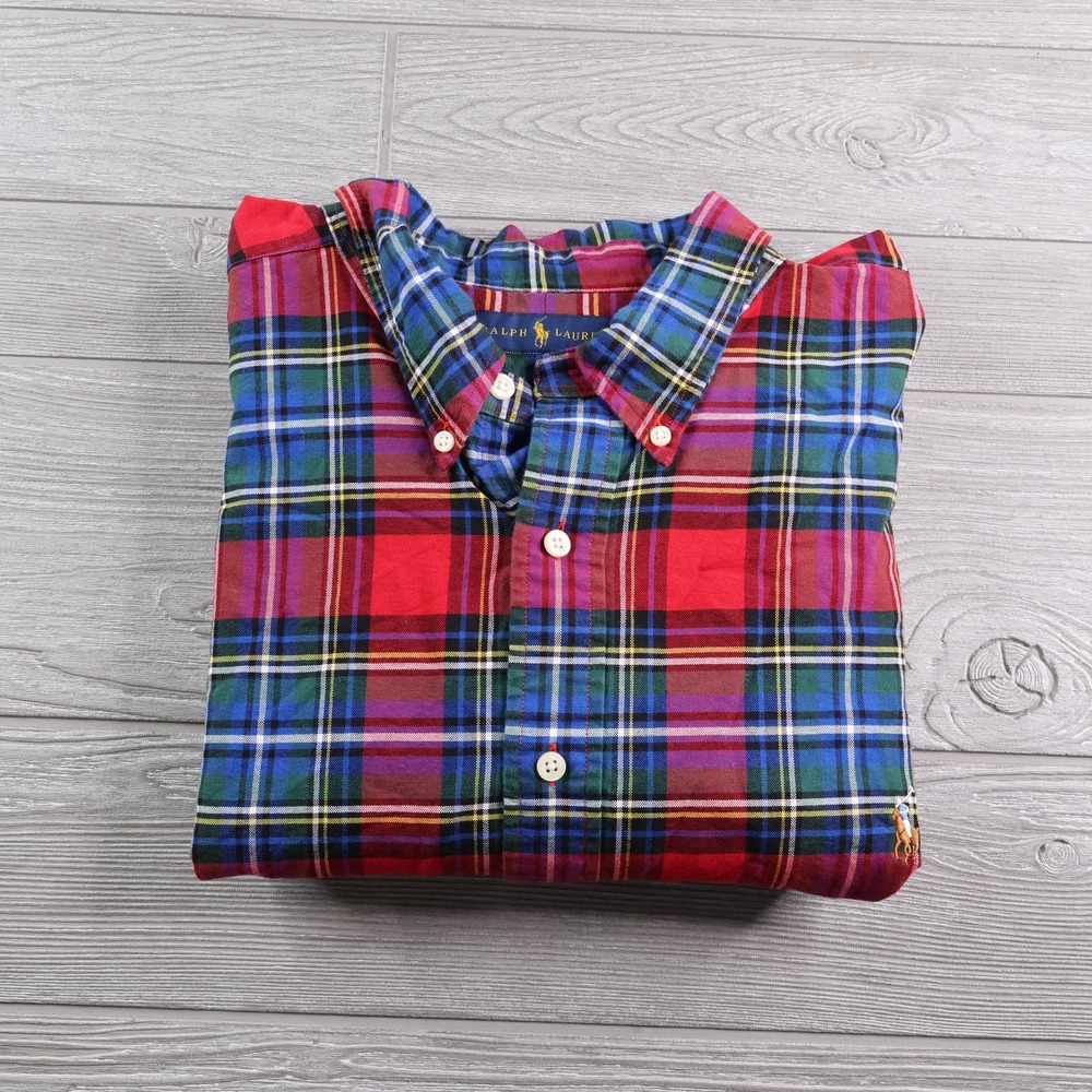 Ralph Lauren Button Down Shirt Men's 3XB 3X Red Plaid Big Pony Logo